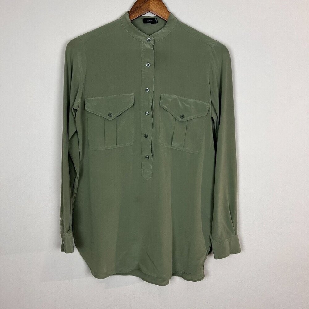 Joseph Silk Blouse Top Womens 36 FR 4 US Sage‎ Green Crepe Long Sleeve Pullover